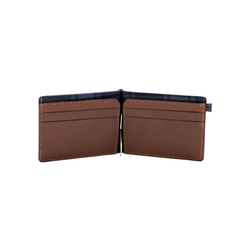 Dunbar Leather Clip Wallet - Blue with Brown Color